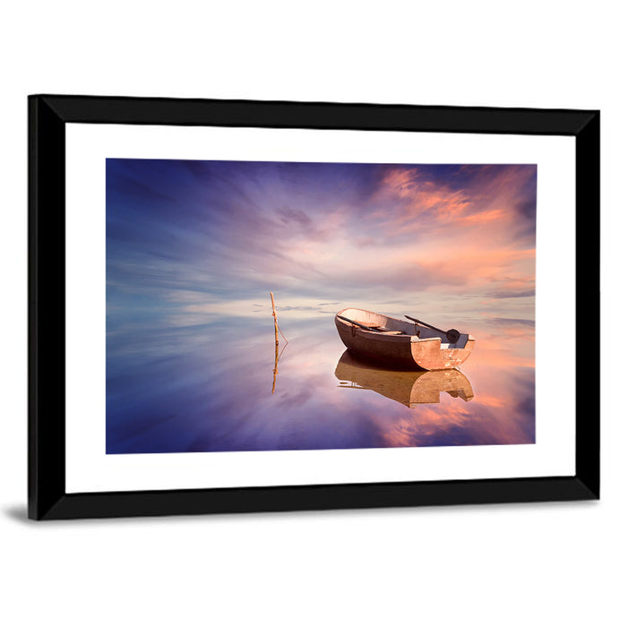 Lonely Boat at Sunset Wall Art as a framed print