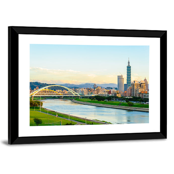 Taipei Skyline at Golden Hour Wall Art as a framed print