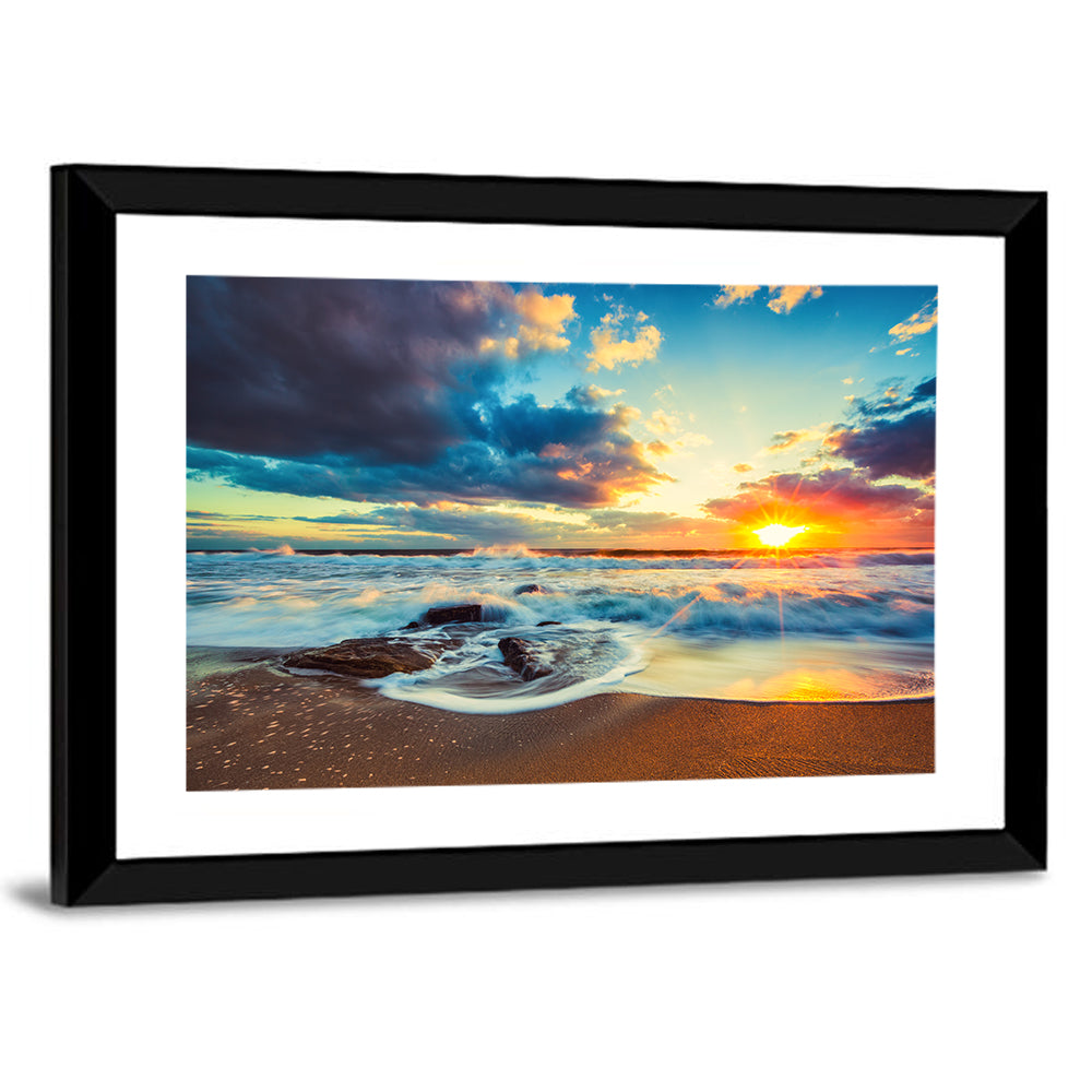 Sunrise Cloudscape Over Rocky Shore Wall Art