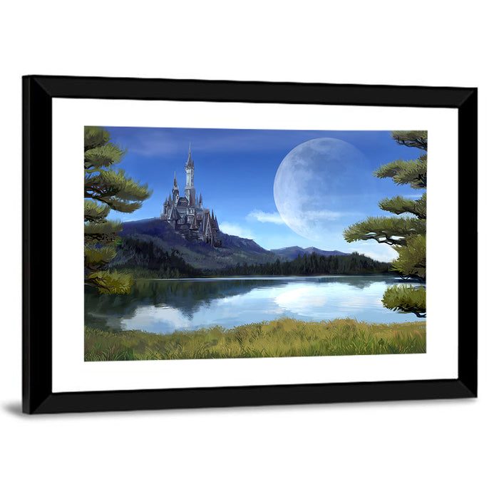 Moonlit Medieval Castle Wall Art as a framed print