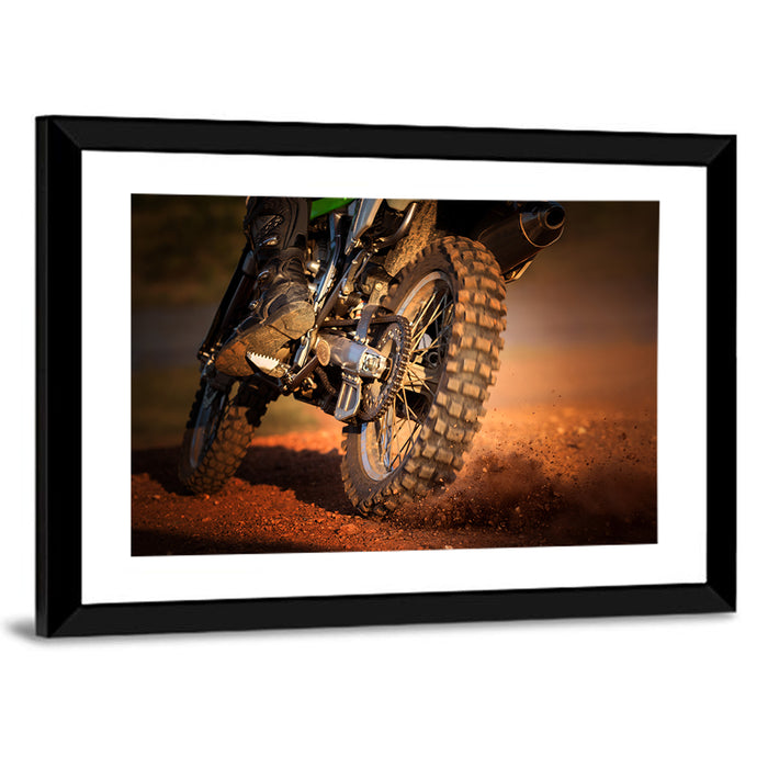 Enduro Dirt Bike Action Close-up Wall Art as a framed print
