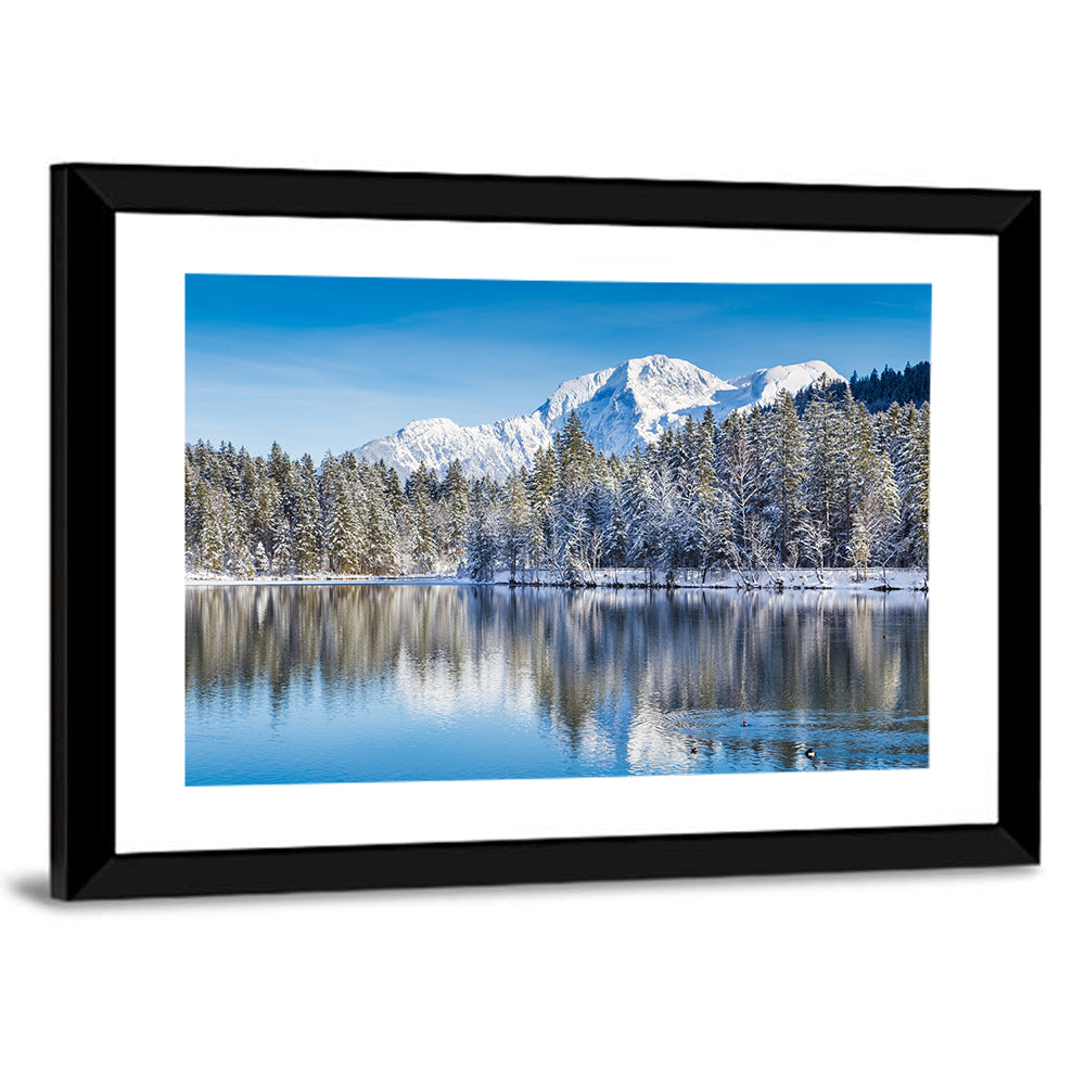 Snow Covered Alpine Lake Reflection Wall Art