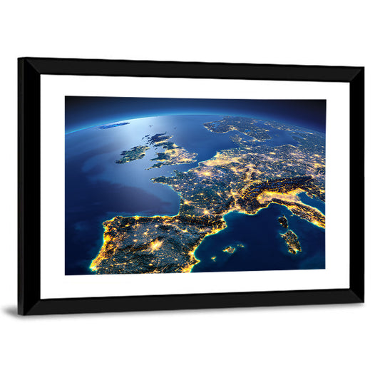 Night View of Earth Over Europe Wall Art