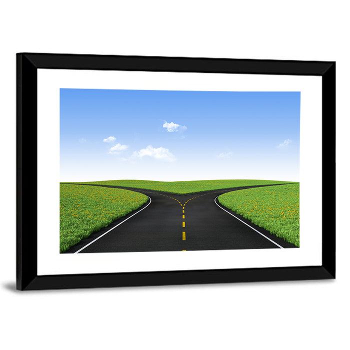 Forked Road Wall Art as a framed print