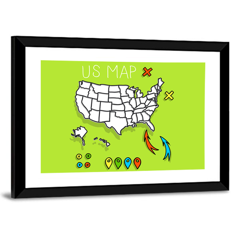 Hand Drawn US Map Wall Art