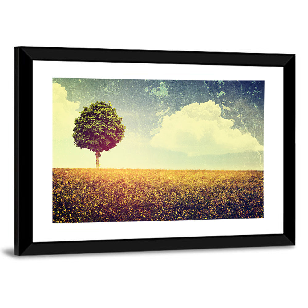 Vintage Field with Lone Tree Wall Art
