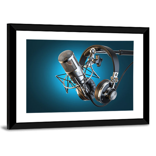 Condenser Microphone and Headphones Wall Art