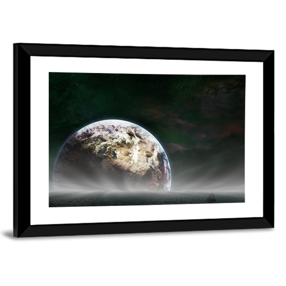 Earth Rising Over Ocean Wall Art
