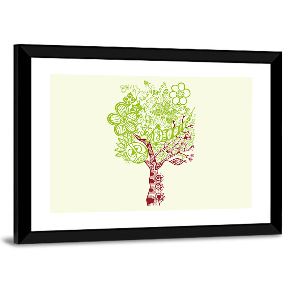 Surreal Tree with Sun Face Wall Art