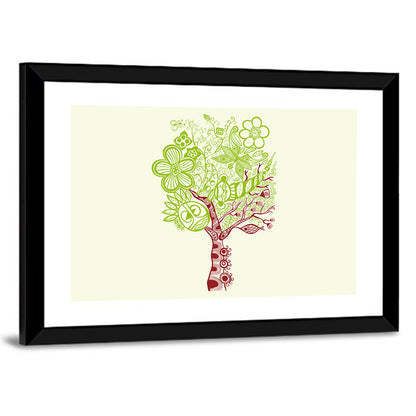 Surreal Tree with Sun Face Wall Art