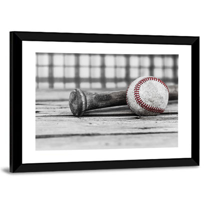 Worn Baseball and Bat on Wood Wall Art