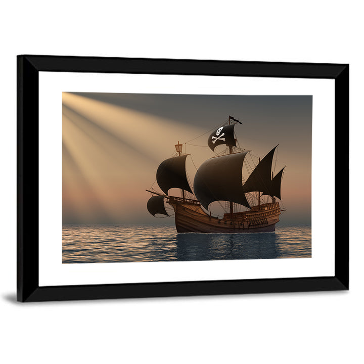 Pirate Ship at Sunset Wall Art