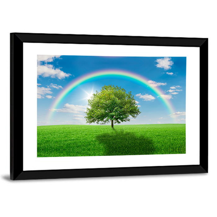 Oak Tree on Green Meadow Wall Art as a framed print