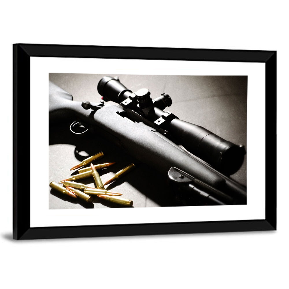 Bolt-action Sniper Rifle with Brass Cartridges Wall Art