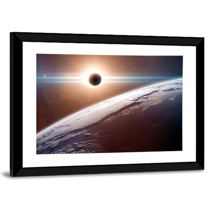 Eclipsed Earth from Space Wall Art as a framed print