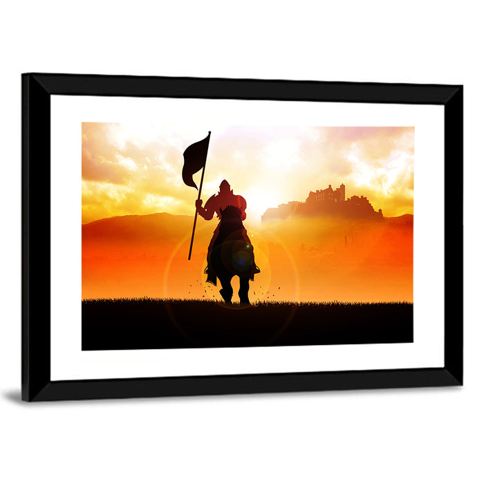Knight Silhouette at Sunset Wall Art as a framed print