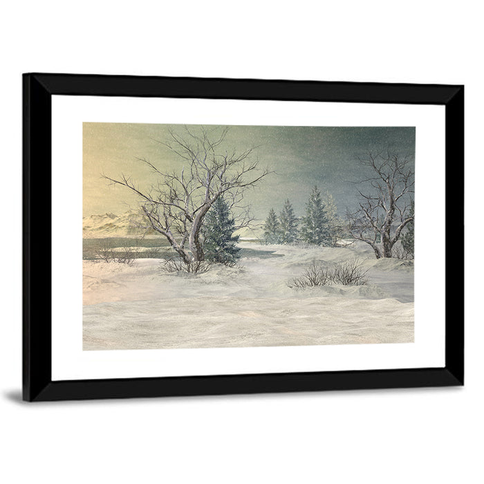 Winter Tundra Landscape Wall Art as a framed print