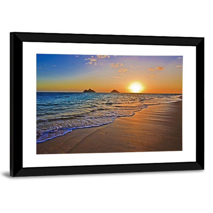 Lanikai Sunrise Over Mokulua Islands Wall Art as a framed print