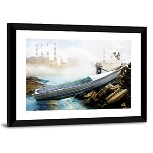 Boat On Dry Lake Bed Wall Art