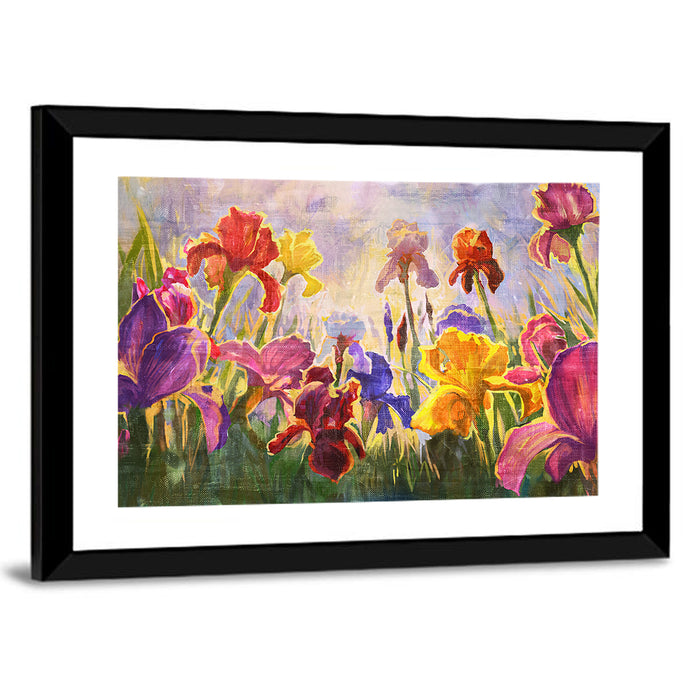 Iris Garden Illustration Wall Art as a framed print