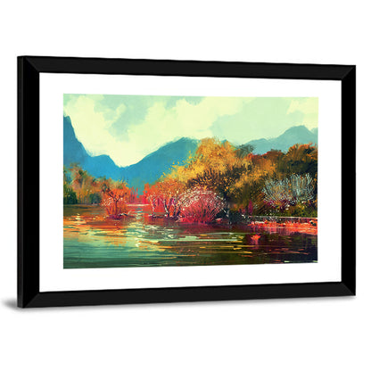 Golden Autumn Lake Reflection Wall Art