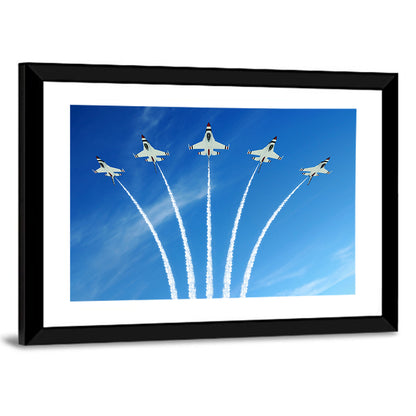 Five Fighter Jets Aerobatic Formation Wall Art