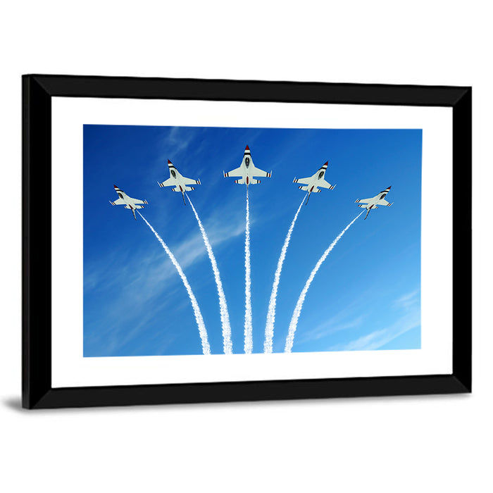 Five Fighter Jets Aerobatic Formation Wall Art as a framed print