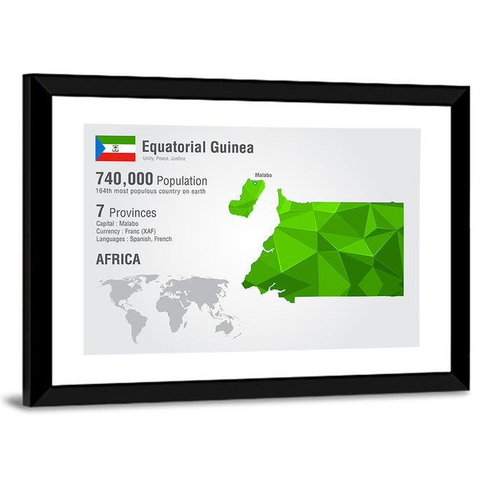 Equatorial Guinea Map Wall Art as a framed print