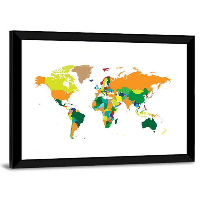 Modern Graphic World Map Wall Art as a framed print