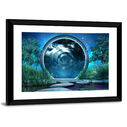 Stone Portal on Moonlit Lake Wall Art