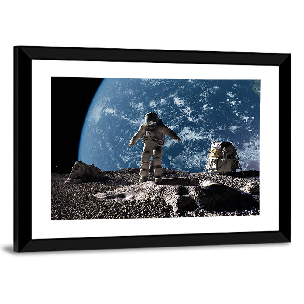 Astronaut on Cratered Planet Wall Art