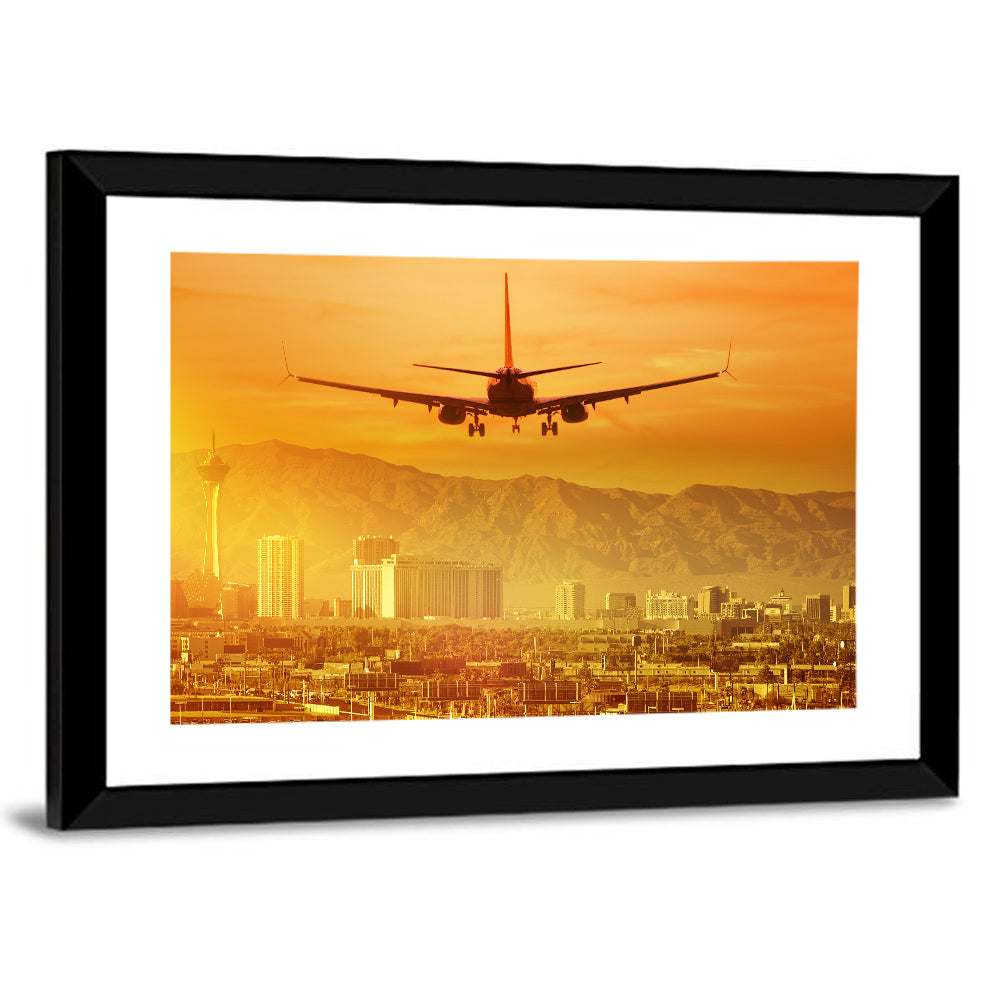 Las Vegas Sunset Plane Landing Wall Art
