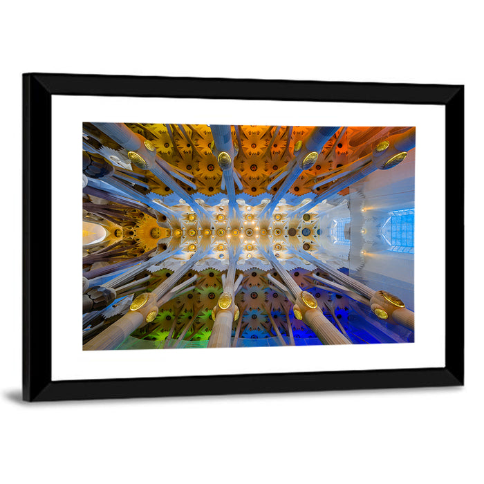 Sagrada Familia Interior Ceiling Wall Art as a framed print