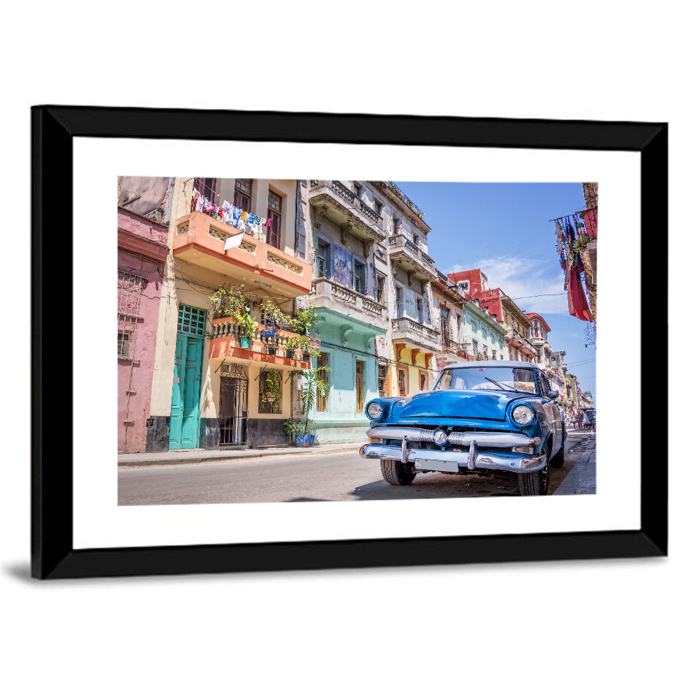 Vintage American Car on Colorful Street Wall Art