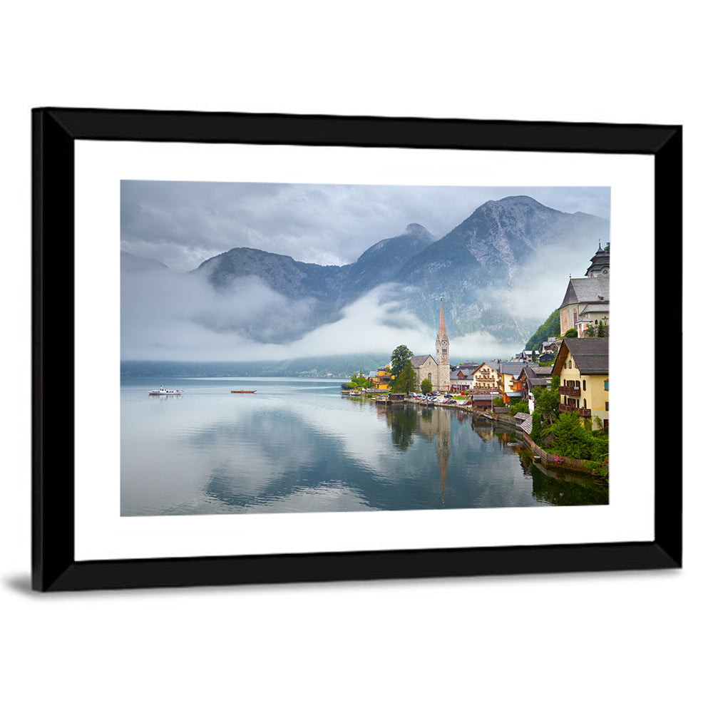Hallstatt Lakeside Village Reflection Wall Art