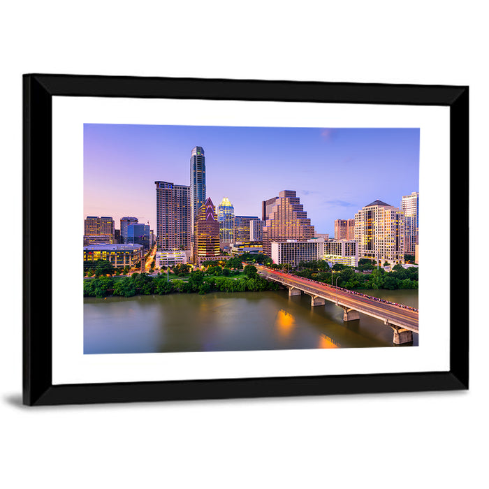 Austin Skyline Over Lady Bird Lake Wall Art as a framed print