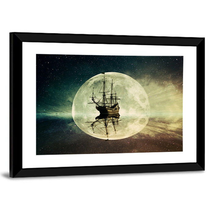 Moonlit Floating Ship Wall Art as a framed print