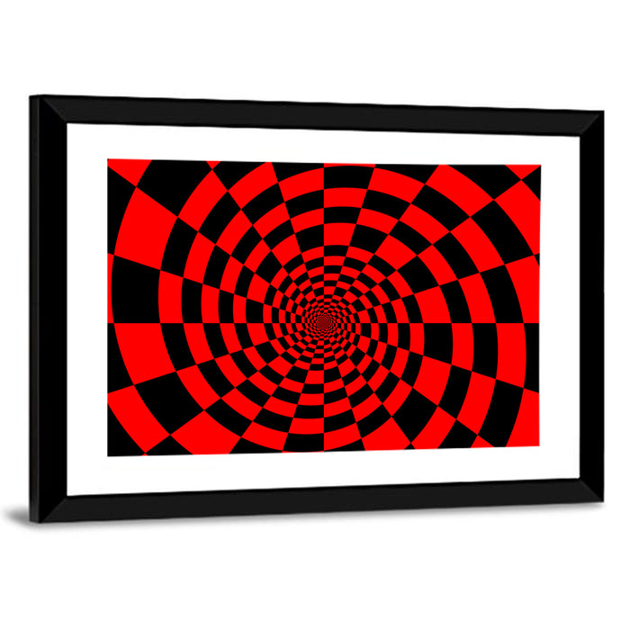 Red and Black Spiral Checkerboard Wall Art as a framed print