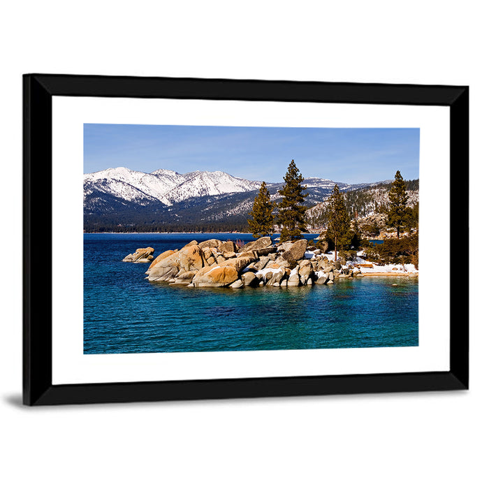 Lake Tahoe Winter Shoreline Wall Art as a framed print