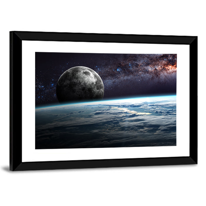 Rising Moon Above Earth Horizon Wall Art as a framed print