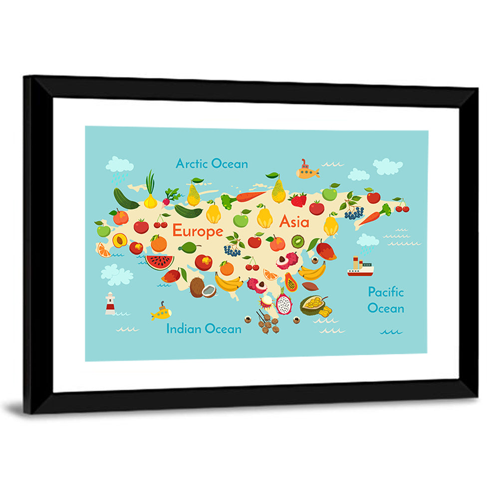 Illustrated Fruit World Map Wall Art