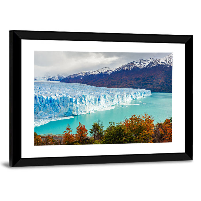 Perito Moreno Glacier with Autumn Foliage Wall Art as a framed print