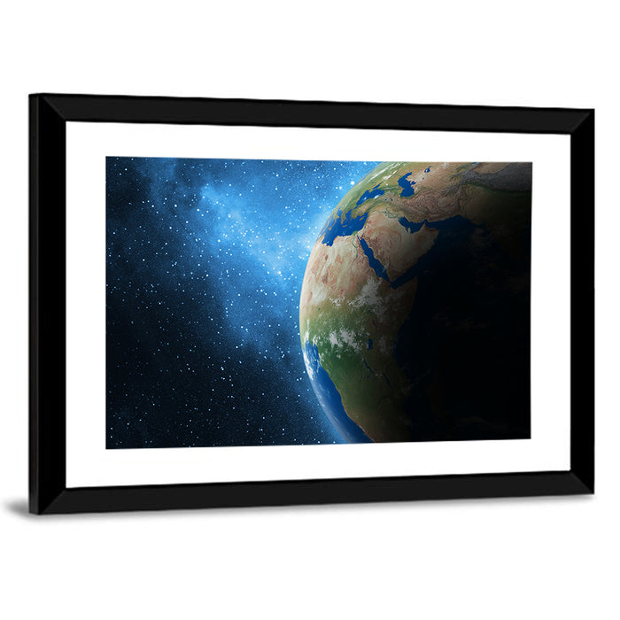 Earth and Galaxy Closeup Wall Art as a framed print