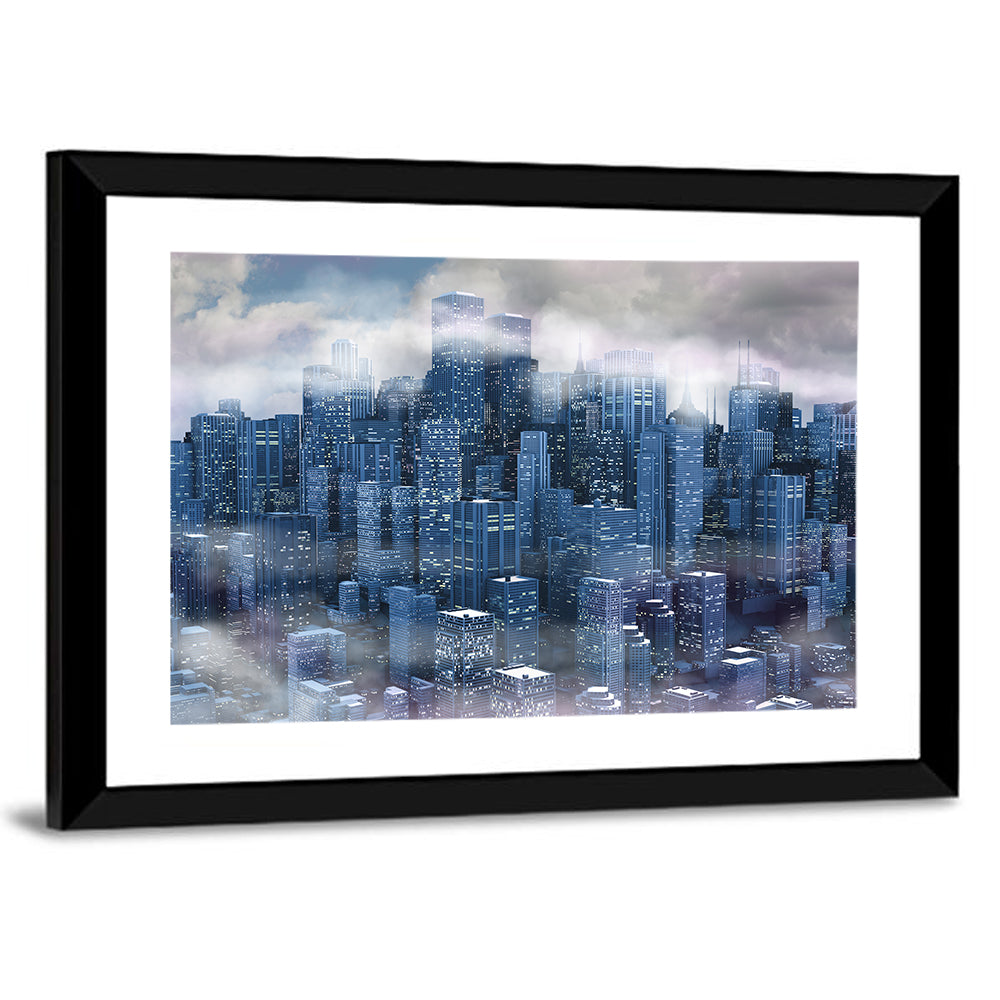 Misty Twilight City Skyline Wall Art