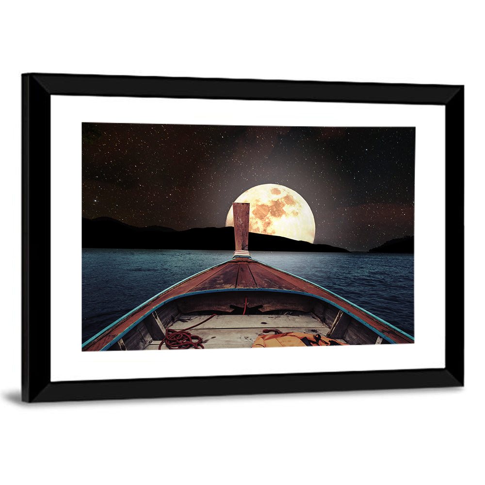 Longtail Boat Under Full Moon Wall Art