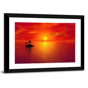 Small Island With Coconut Trees Sunset Wall Art