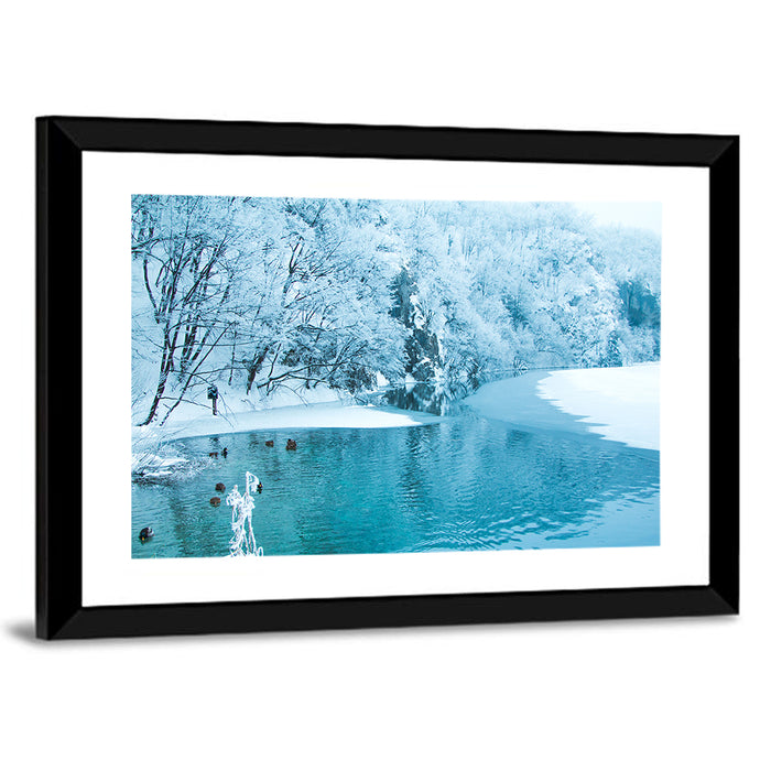 Frozen Lake in Plitvice Wall Art as a framed print