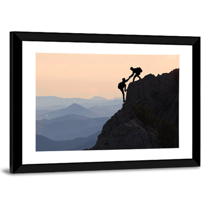 Sunset Mountaineering Silhouette Wall Art