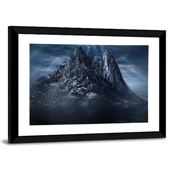 Dark Mountain Over the Sea Wall Art as a framed print