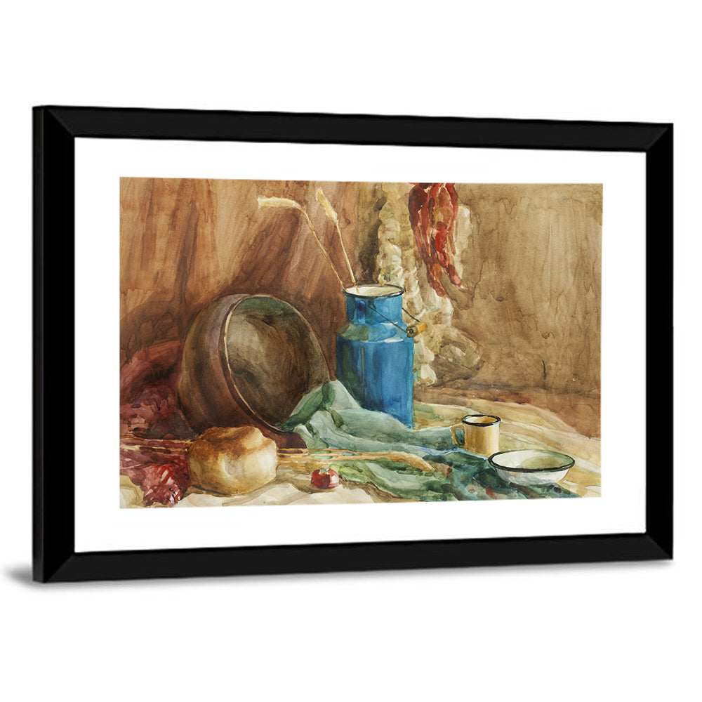 Blue Milk Can Watercolor Still Life Wall Art